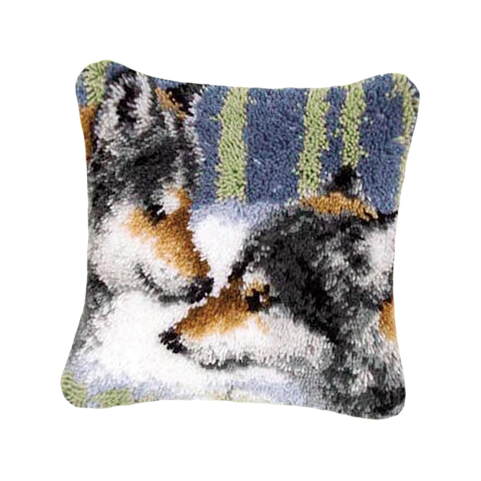 Latch Hook s DIY Throw Pillow Case Sofa Cushion Cover, Cute Animal Pattern  Needlework Cushion Cover Hand Craft Crochet for Great Family - Wolf 